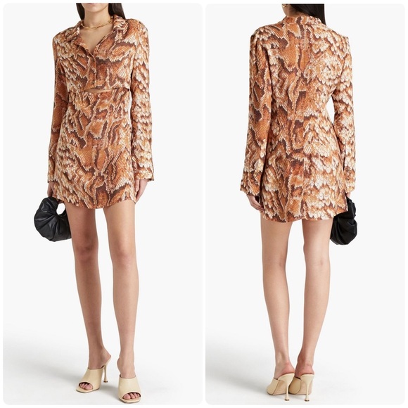 New! NANUSHKA Tess Cutout Snake-Print Satin Mini Dress 🤎 XS NWT! - Picture 2 of 16